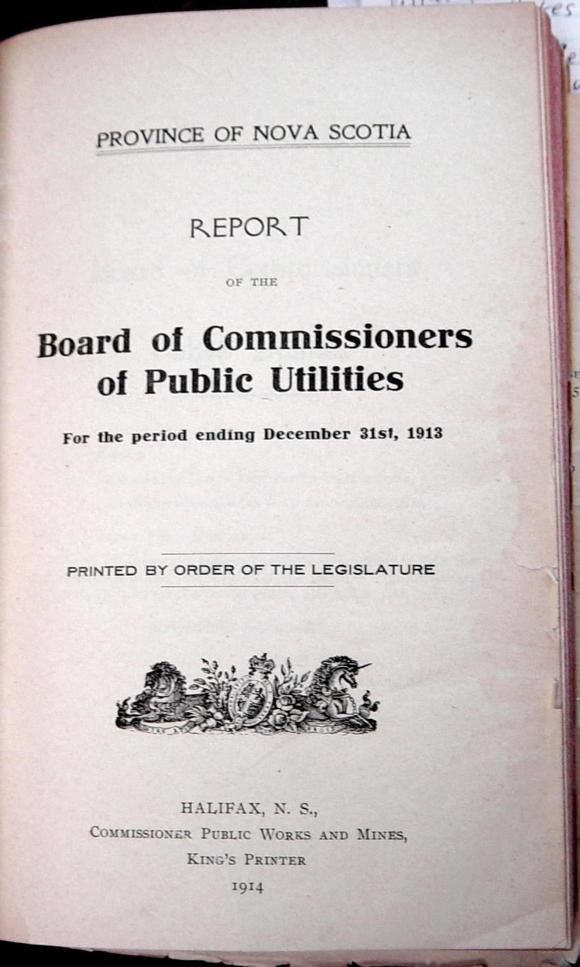 1913 Annual Report of the Public Utilities Board, title page