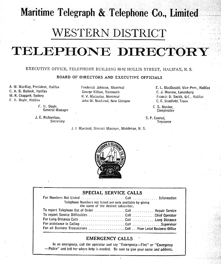 Canning telephone directory, January 1954, page 1