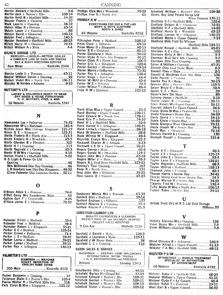 Canning telephone directory, January 1954, page 42: Martin-West