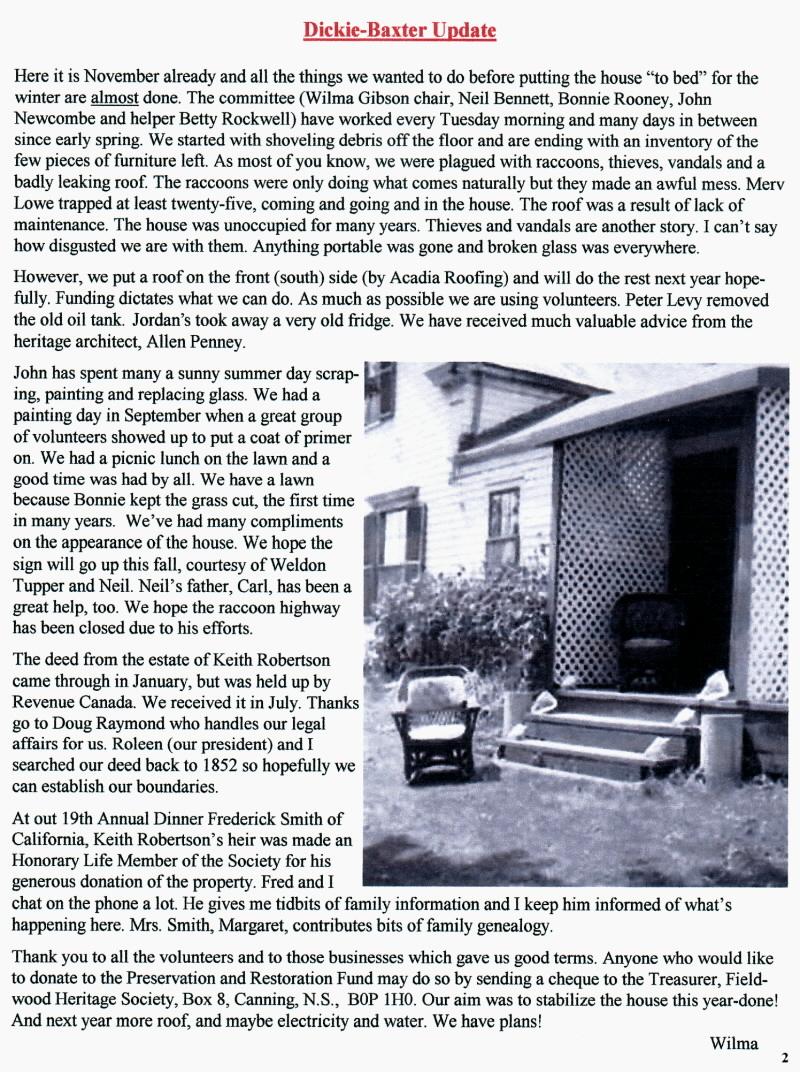 Canning's Fieldwood Heritage Society Newsletter November 2006, page 2