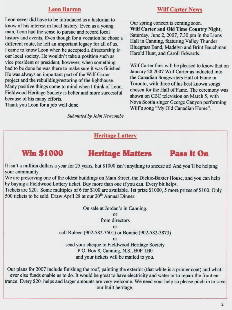 Canning's Fieldwood Heritage Society Newsletter April 2007, page 2