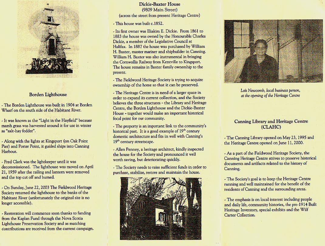 Canning's Fieldwood Heritage Society brochure August 2003, page 2