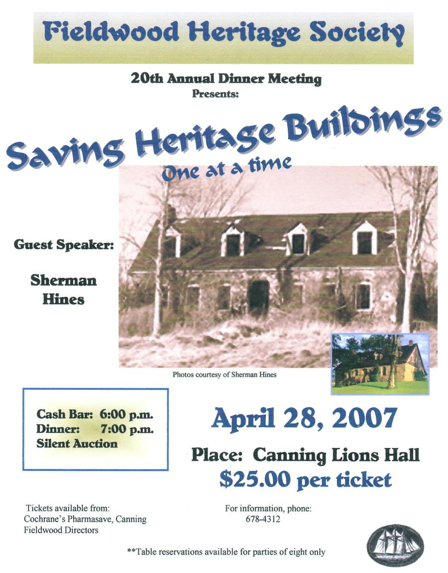 Poster: Fieldwood Heritage Society, 20th Annual Dinner Meeting, 28 April 2007