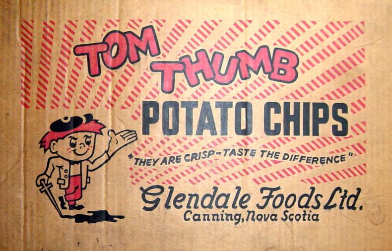 Potato chip label: Tom Thumb brand, 1950s