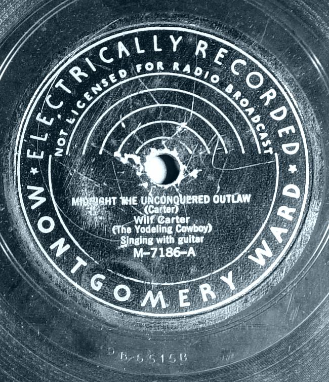 Wilf Carter, Montgomery Ward M-7186 78rpm record, Midnight the Unconquered Outlaw
