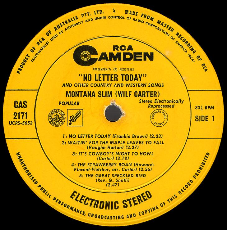 Montana Slim record (Australia) 33rpm LP Camden CAS-2171 side one