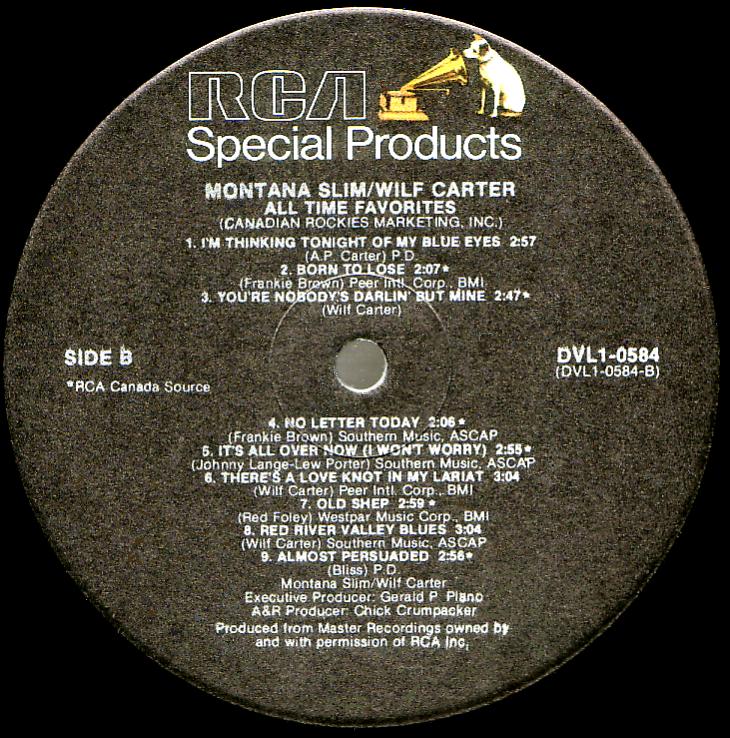 Montana Slim record (Canada) 33rpm LP RCA CRM DVL 1-0584 side two