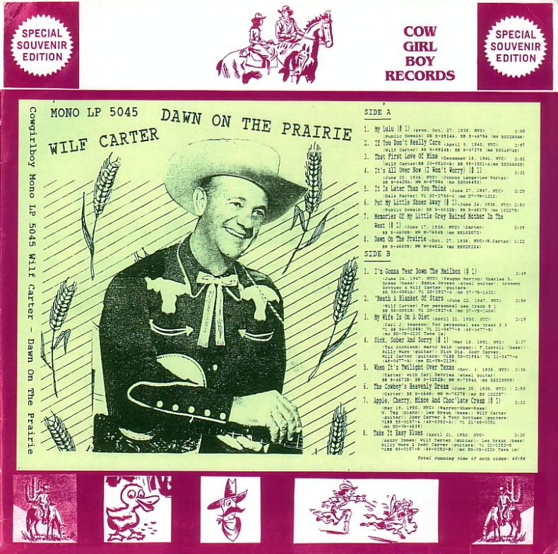 Jacket front: Wilf Carter record 33rpm LP Cowgirlboy 5045