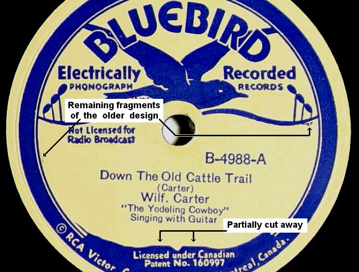 Wilf Carter RCA Bluebird B-4988 78rpm record: Converting the old label design to the new